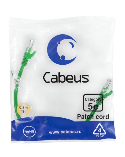 Патч-корд медный U/UTP кат.5е (0,3м) LSZH (зеленый) Cabeus (PC-UTP-RJ45-Cat.5e-0.3m-GN-LSZH) в Калининграде Патчкорды (медные) Pintop.ru