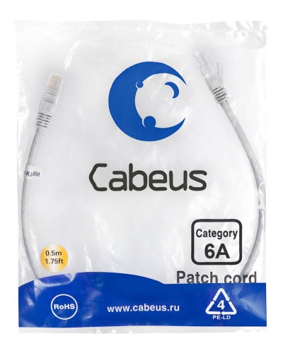 Шнур коммутационный 2xRJ-45/8P8C U/UTP кат.6 (0,5 м) Cabeus PC-UTP-RJ45-Cat.6a-0.5m-LSZH в Калининграде Патчкорды (медные) Pintop.ru
