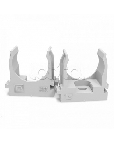 Крепеж-клипса для труб атмосферостойкая для монтажного пистолета серая в п/э d25 мм (100шт/700шт уп/кор) Промрукав (PR13.0403) в Калининграде Держатели, клипсы, скобы Pintop.ru