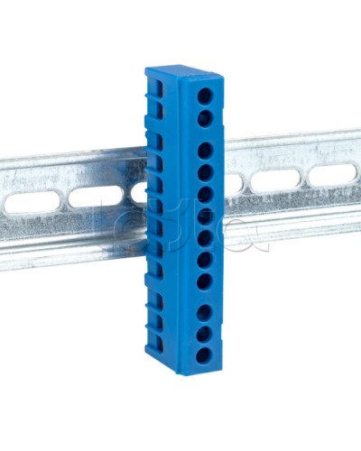 Шина 0 N (6х9мм) 12 отверстий латунь синий изолированный корпус на DIN-рейку EKF PROxima (sn0-63-12-ib) в Калининграде Клеммные колодки Pintop.ru