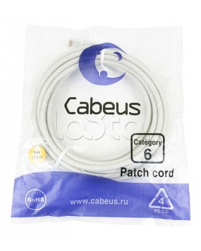 Шнур коммутационный 2xRJ-45/8P8C U/UTP кат.6 (5 м) Cabeus PC-UTP-RJ45-Cat.6-5m в Калининграде Патчкорды (медные) Pintop.ru