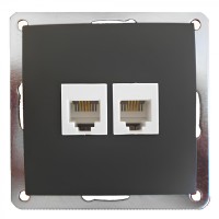 Розетка телефонная двойная 2хRJ-11 с накладкой (черный бархат) (865608-1)