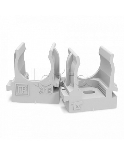 Крепеж-клипса для труб атмосферостойкая для монтажного пистолета серая в п/э d16 мм (100шт/1100шт уп/кор) Промрукав (PR13.0401) в Калининграде Держатели, клипсы, скобы Pintop.ru