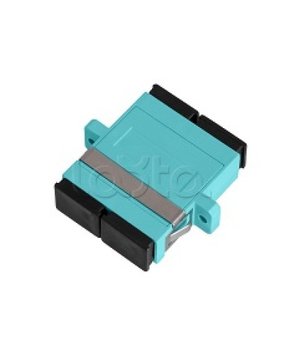 Адаптер NIKOMAX волоконно-оптический, соединительный, многомодовый, стандарта OM3, SC/UPC-SC/UPC, двойной, пластиковый, без шторки, с фланцами, аква, уп-ка 2шт. NIKOMAX (NMF-OA2M3-FN-SCU-SCU-AQ-2) в Калининграде Проходные адаптеры и розетки оптические Pint