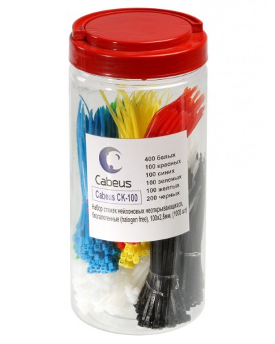 Набор стяжек нейлоновых неоткрывающихся, безгалогенные (halogen free), 100x2.5мм Cabeus CK-100 в Калининграде Стяжки-хомуты Pintop.ru