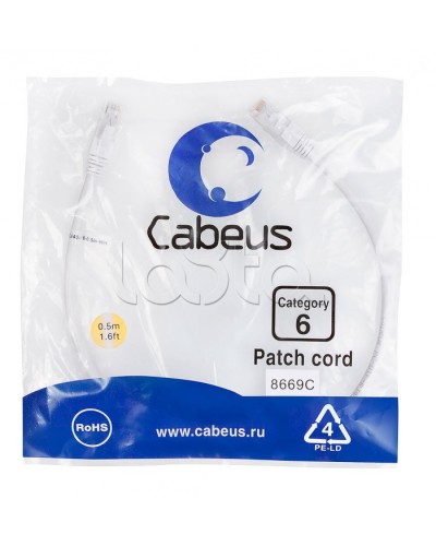 Патч-корд UTP, категория 6, 0.5 м, неэкранированный, белый Cabeus PC-UTP-RJ45-Cat.6-0.5m-WH в Калининграде Патчкорды (медные) Pintop.ru