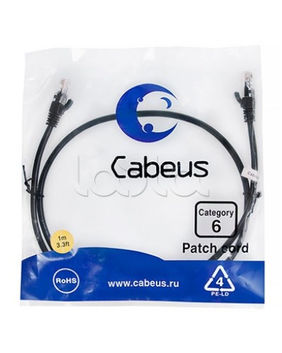Патч-корд UTP, категория 6, 1 м, неэкранированный, черный Cabeus PC-UTP-RJ45-Cat.6-1m-BK в Калининграде Патчкорды (медные) Pintop.ru