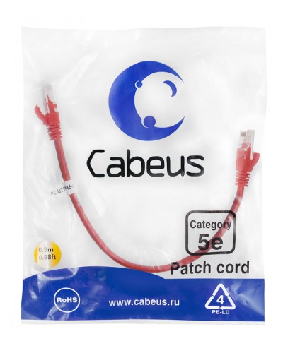Патч-корд медный U/UTP кат.5е (0,3м) LSZH (красный) Cabeus (PC-UTP-RJ45-Cat.5e-0.3m-RD-LSZH) в Калининграде Патчкорды (медные) Pintop.ru