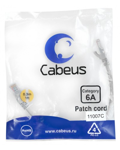 Патч-корд S/FTP Cabeus (PC-SSTP-RJ45-Cat.6a-0.3m-LSZH) в Калининграде Патчкорды (медные) Pintop.ru