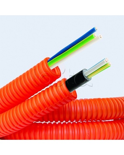 Электротруба ПНД гибкая гофр. д.20мм, цвет оранжевый, с кабелем ВВГнг(А)-LS 3х2,5мм² РЭК ГОСТ+,100м DKC 7S920100 в Калининграде Труба гофрированная Pintop.ru