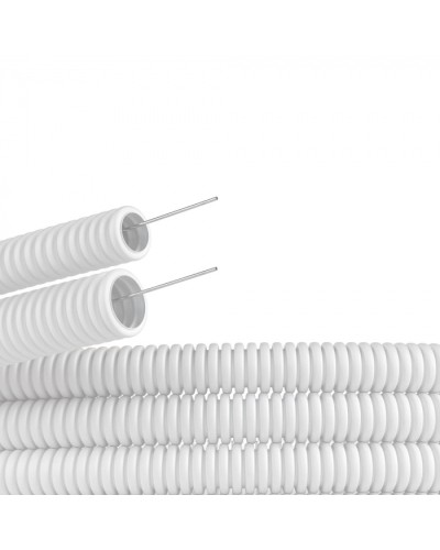Труба ПЛЛ гибкая гофр. не содержит галогенов д.20мм, ПВ-0, с протяжкой,100м, цвет белый DKC (81820) в Калининграде Труба гофрированная Pintop.ru