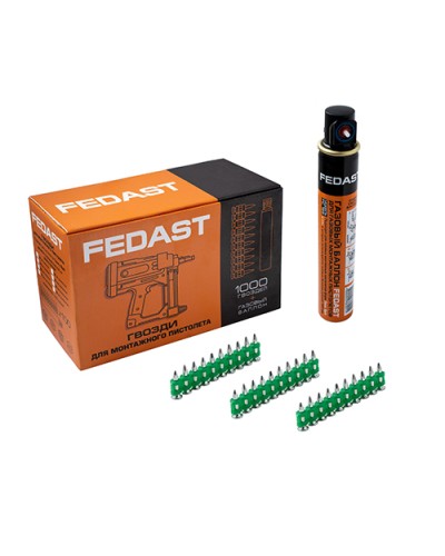 Гвозди 3.0*19 мм усиленные для монтажного пистолета в комплекте с газовым баллоном 165 мм FEDAST (fd3019egfc) в Калининграде Крепеж: Дюбели, шурупы, саморезы Pintop.ru