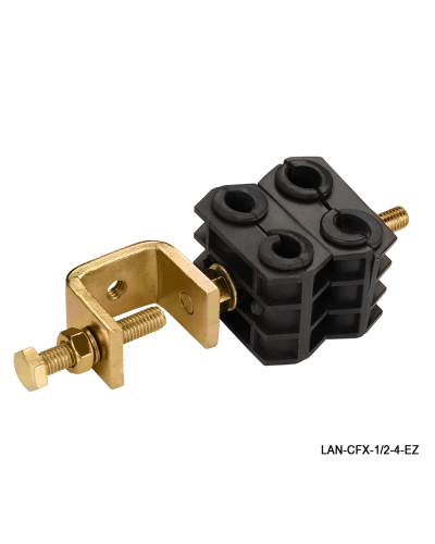 Комплект крепления для 4-х коаксиальных кабелей диаметром 3/8-1/2, со струбциной LANMASTER LAN-CFX-1/2-4-EZ в Калининграде Аксессуары для стоек и шкафов Pintop.ru