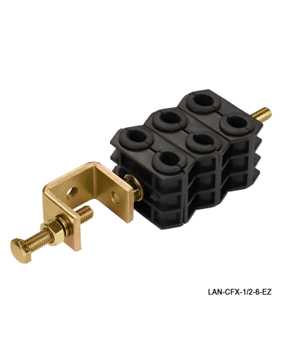 Комплект крепления для 6-ти коаксиальных кабелей диаметром 3/8-1/2, со струбциной LANMASTER LAN-CFX-1/2-6-EZ в Калининграде Аксессуары для стоек и шкафов Pintop.ru