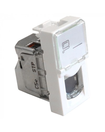 Вставка Mosaic 22.5x45, RJ-45 STP, кат.5e, со шторкой и увеличенным окном маркировки, белая LANMASTER LAN-SIP-22S5E-WH в Калининграде Модули Keystone Pintop.ru