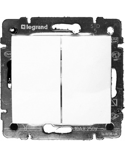 Выключатель двухклавишный 10 AX 250 В белый Valena Legrand 774405 в Калининграде Аксессуары для кабель-канала Pintop.ru