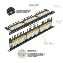 Патч-панель 19", 0.5U, 24xRJ45 NIKOMAX (NMC-RP24UD2-HU-BK)