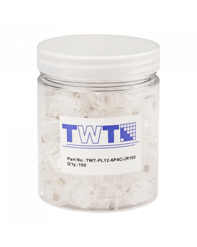 Коннектор RJ12 д/кабеля 4-ех контактный, 100 шт. в банке TWT-PL12-6P4C/JR100 в Калининграде Коннекторы и разъемы Pintop.ru