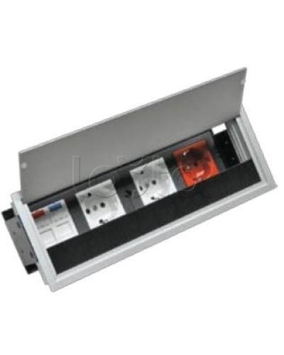 Люк настольный встраиваемый на 4 модулей (45х45мм) с крышкой, алюминий IP20 Экопласт 70044 в Калининграде Системы лючков и колонн Pintop.ru