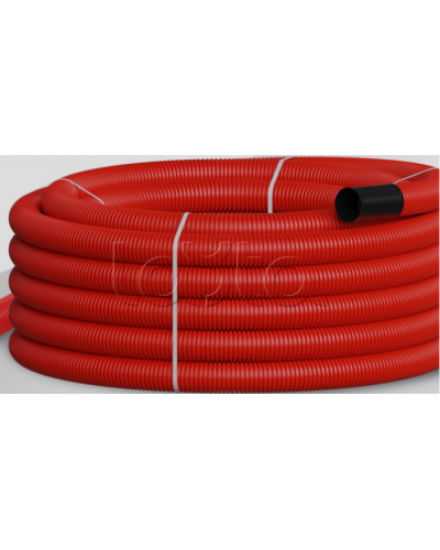 NR050 Двустен. труба ПНД гибкая откр. прокладки, SN26, с зондом, D50мм (50м) красн. Экопласт (801050HFR-UF-RD) в Калининграде Труба гофрированная Pintop.ru