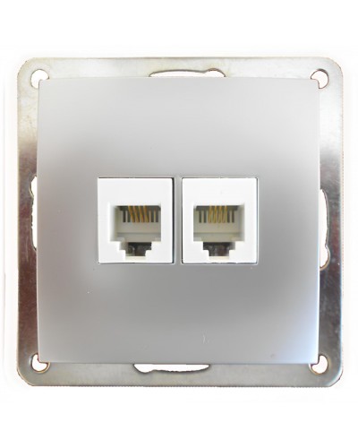 Розетка телефонная двойная 2хRJ-11 с накладкой (серебристый металлик) LK60 (865603) в Калининграде Розетки компьютерные и телефонные Pintop.ru