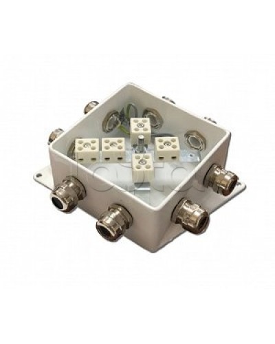 Коробка монтажная огнестойкая Гефест КМ-О (10к)-IP66-120х120, шесть вводов в Калининграде Распределительные коробки Pintop.ru