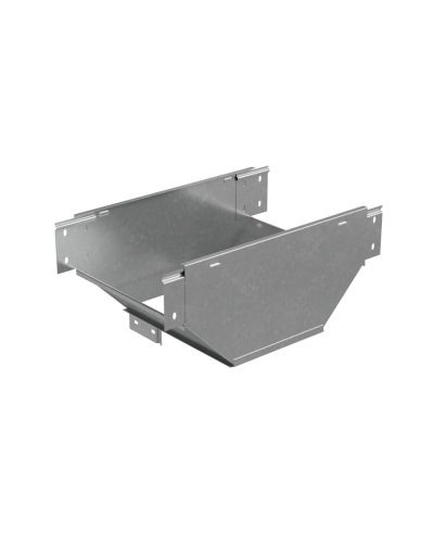 Т-ответвитель переходник 100х200-150 мм верт. c разворотом трассы на 90 гр. ПЛЮС (нижняя часть меньше исходной) INOX304 КМ-Профиль (TDPSplus90-100-200-150 INOX304) в Калининграде Аксессуары для лотков Pintop.ru