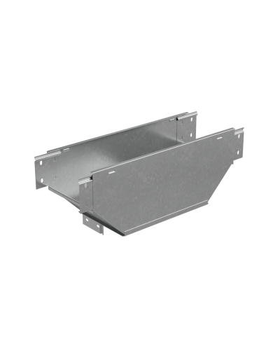 Т-ответвитель переходник 80х200-300 мм верт. c разворотом трассы на 90 гр. ПЛЮС (нижняя часть больше исходной) INOX304 КМ-Профиль (TDPVplus90-80-200-300 INOX304) в Калининграде Аксессуары для лотков Pintop.ru