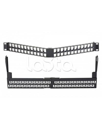 Коммутационная угловая панель 19” наборная, FTP, 1U, 48 портов, черный Eurolan (27A-00-48-01BL) в Калининграде Патч панель Pintop.ru